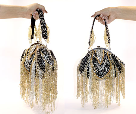 Women Gold & Black Handbag